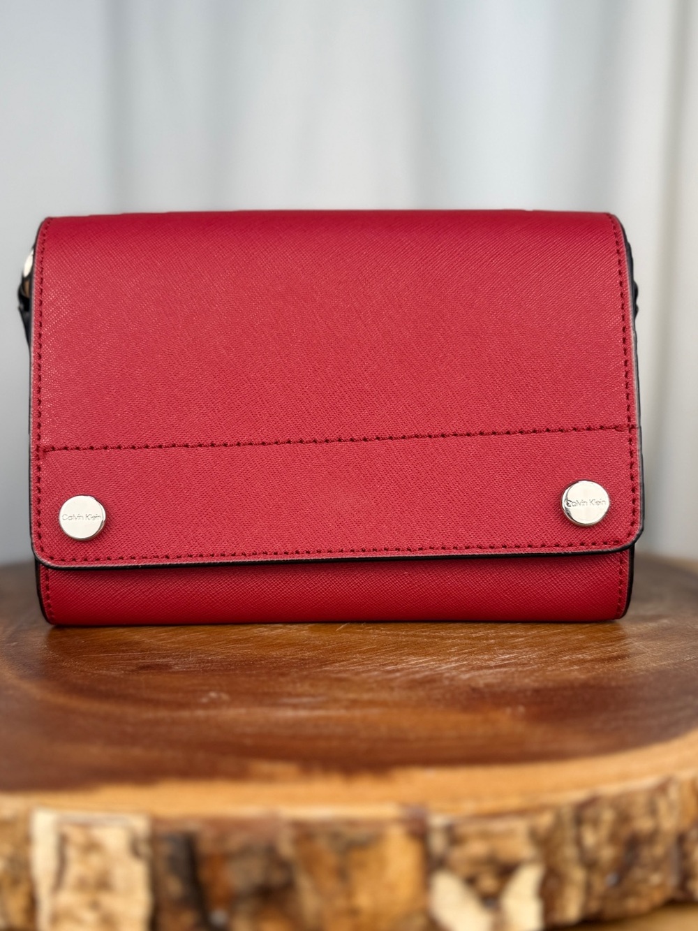 Calvin Klein Red Colorblock Faux Saffiano Leather Crossbody Bag EUC - Picture 13 of 13